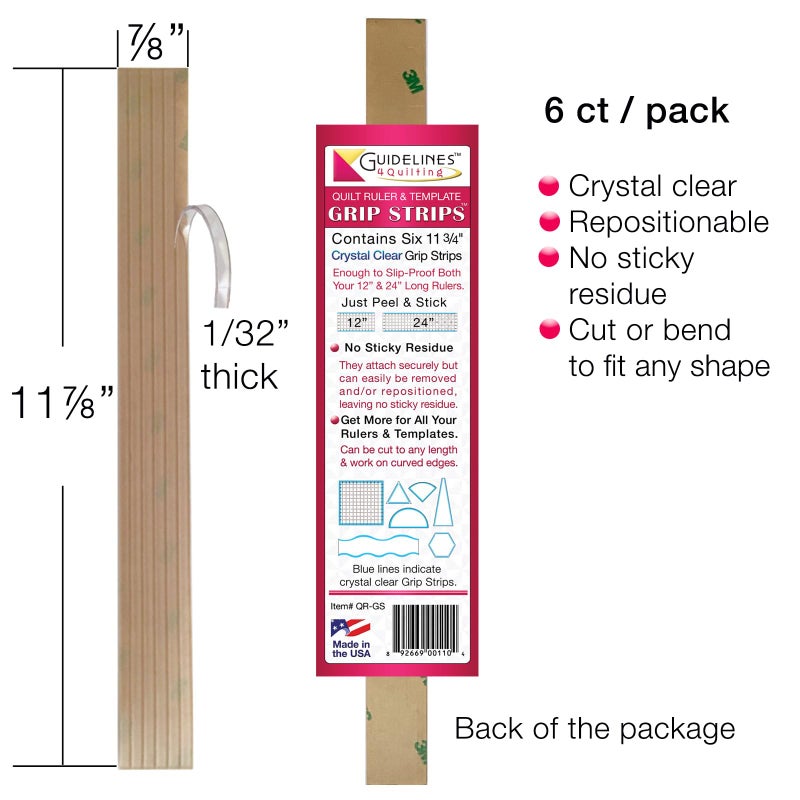 Guidelines4quilting Grip Strips to Slip-Proof Quilt Rulers & Templates  11 7/8  Crystal Clear  Peel & Stick Strips  6/Pkg (2-Pack) - Image 5